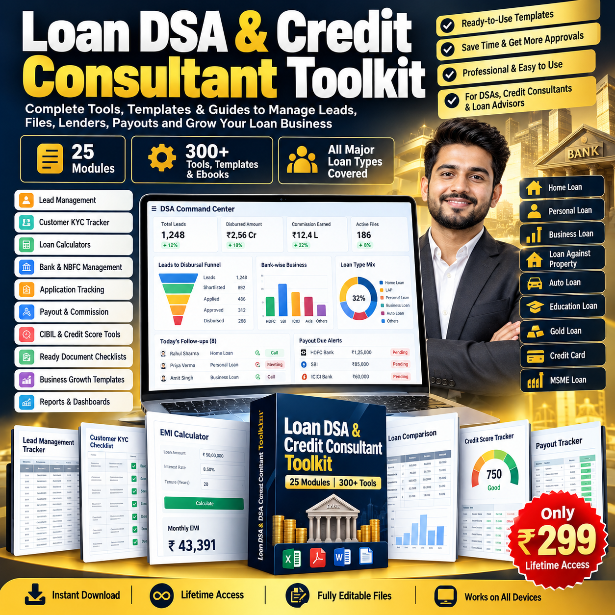 Loan DSA & Credit Consultant Toolkit — 25 modules, 300+ tools, lifetime access